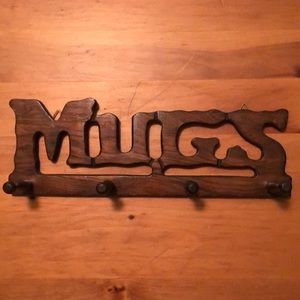 Vintage Wooden Mugs Wall Holder